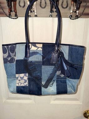 Coach Patchwork Denim Tote in Mixed Blues
